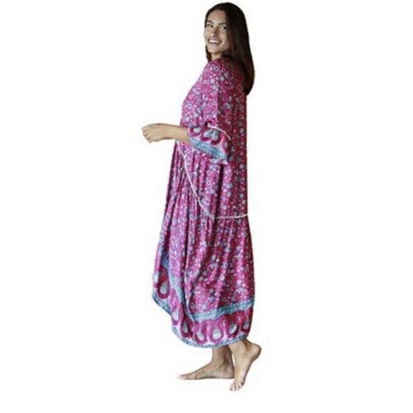 Aura Boho Gypsy Peasant Flowy High Low Maxi Dress Multicolor Size Medium - Picture 3 of 15